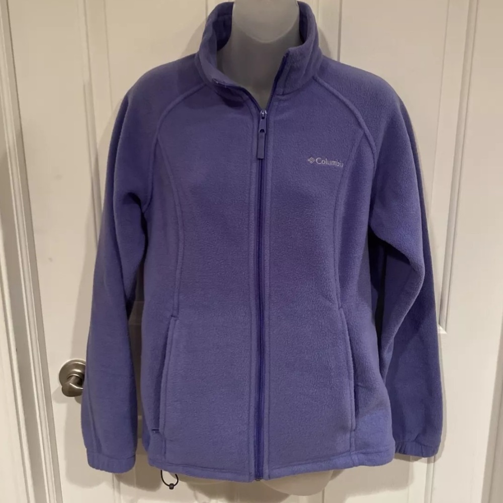 Columbia Women’s Sz M Zip Up Fleece Jacket  Purple  Pockets EUC BZ5